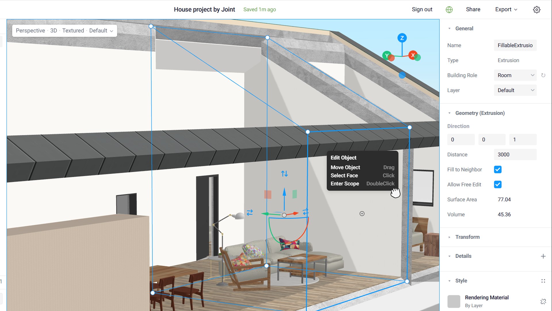 Reshaping a room while walls, finishes and furniture re-adapt